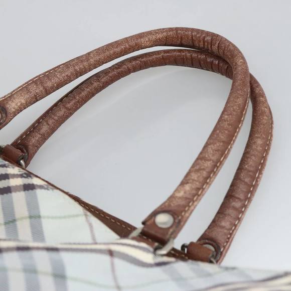 BURBERRY Nova Check Hand Bag Canvas 2way Light Blue Brown Auth 102443 - Picture 8 of 16